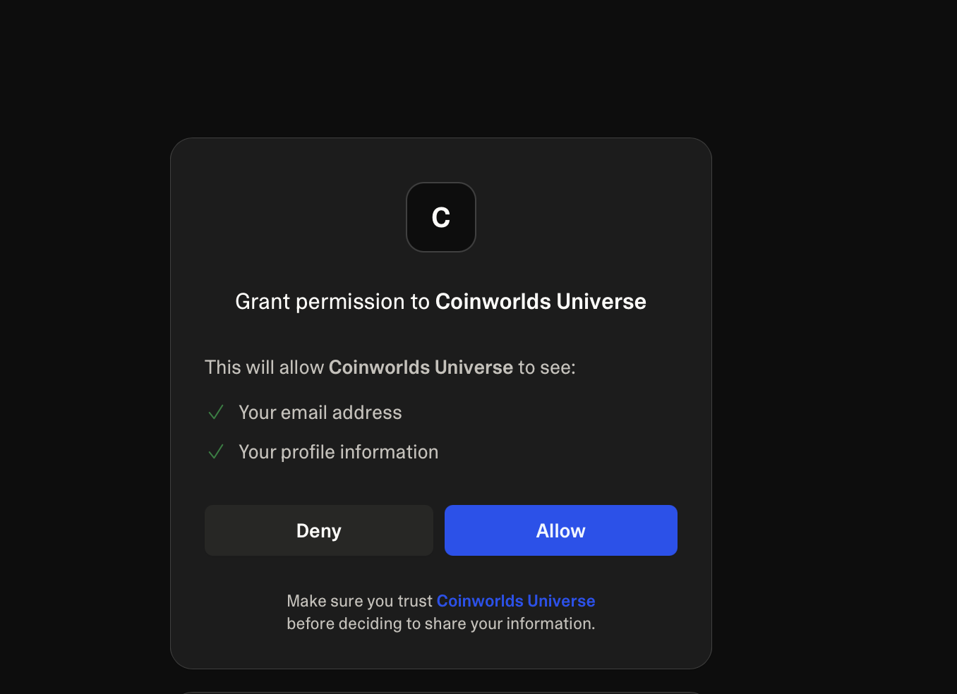 Permission screen asking to grant access to email address and profile information